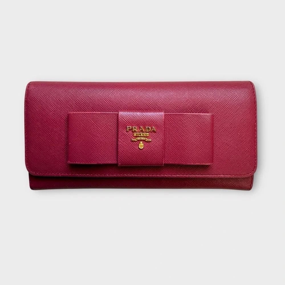 Prada Fuchsia Saffiano Leather Bow Continental Wallet